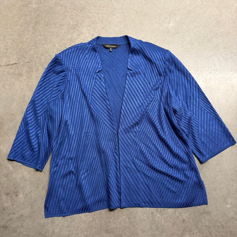 Ming Wang Royal Blue Textured Chevron Knit Open Front Jacket 1X RN073924